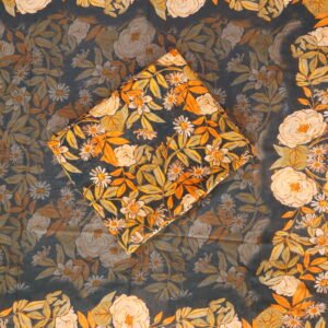 قماش قطن كحلي خردلي مع نقوش زهرية