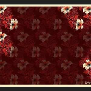 أحمر الداكن مع الزهور البيضاء والبرتقالية