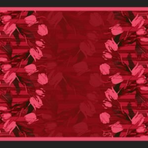 الأحمر الداكن مع الزهور الوردية