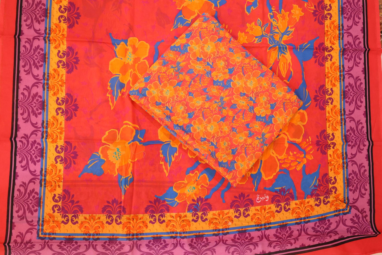 قماش قطن برتقالي مزخرف أنيق للتفصيل