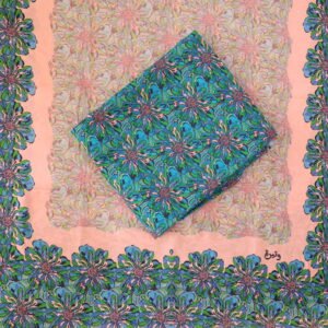 قماش فيروزي اخضر بزهور صغيره - وتيرة